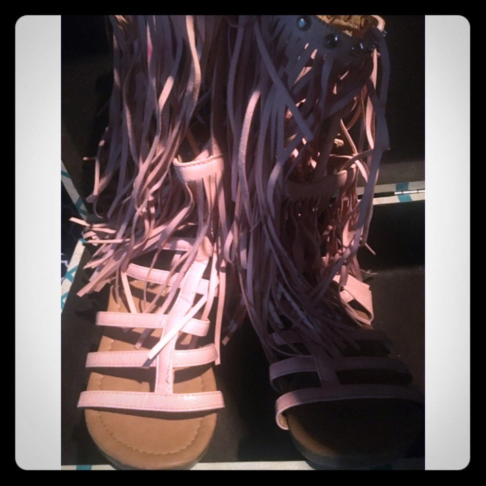 Girl fringe gladiator studded sandals